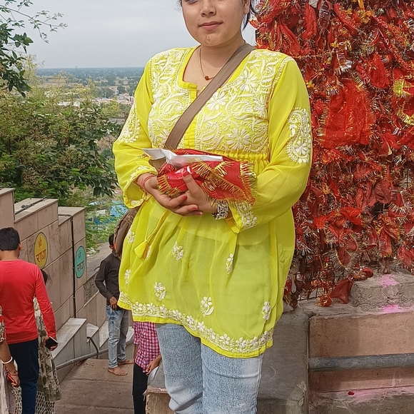 Yellow chikankari kurti - Picture 3 of 4